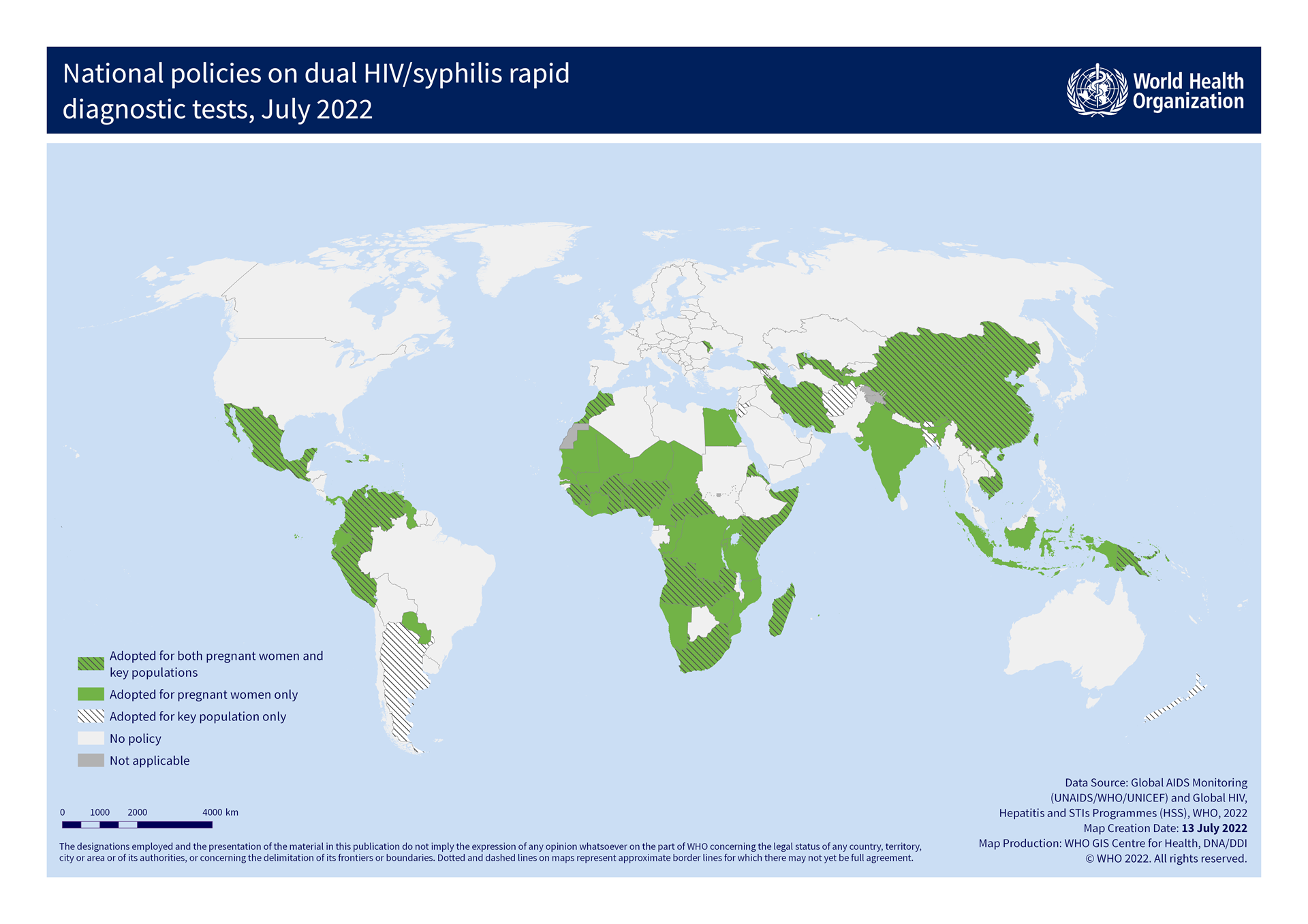 Country policy adoption of dual HIV/syphilis tests in antenatal care, 2021