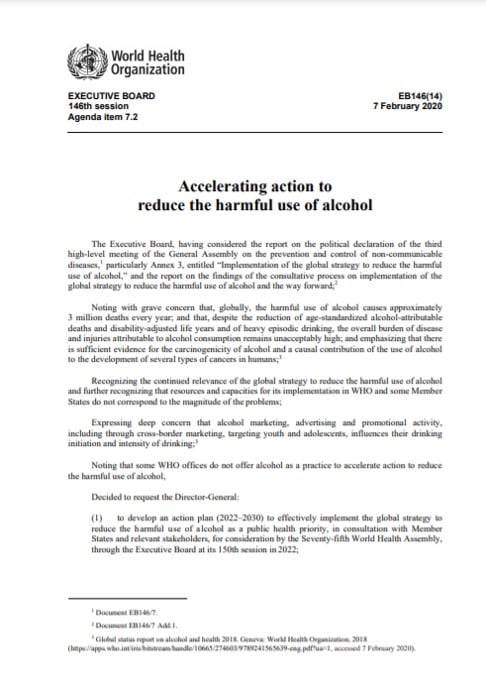 Accelerating action to reduce the harmful use of alcohol
